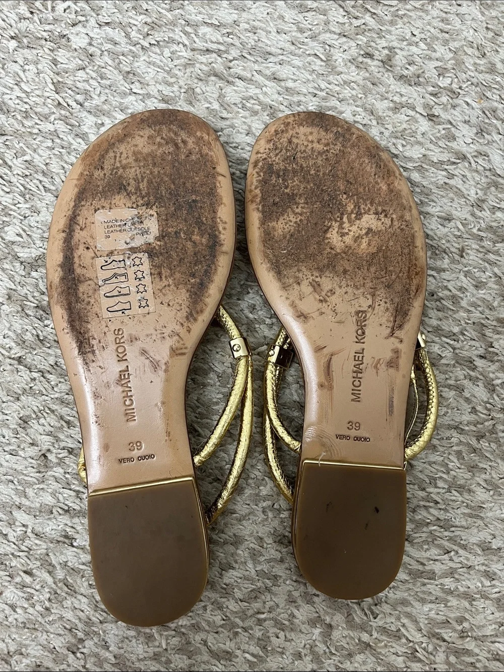 Michael Kors Holly Metallic Gold Leather Knotted Rope Sandals - Size 8.5 / 39